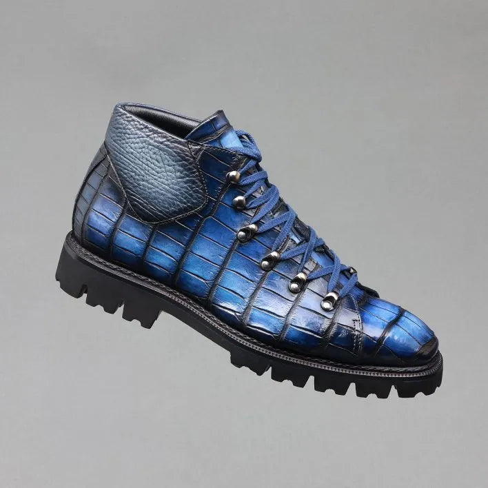 Italian handmade crocodile leather boots