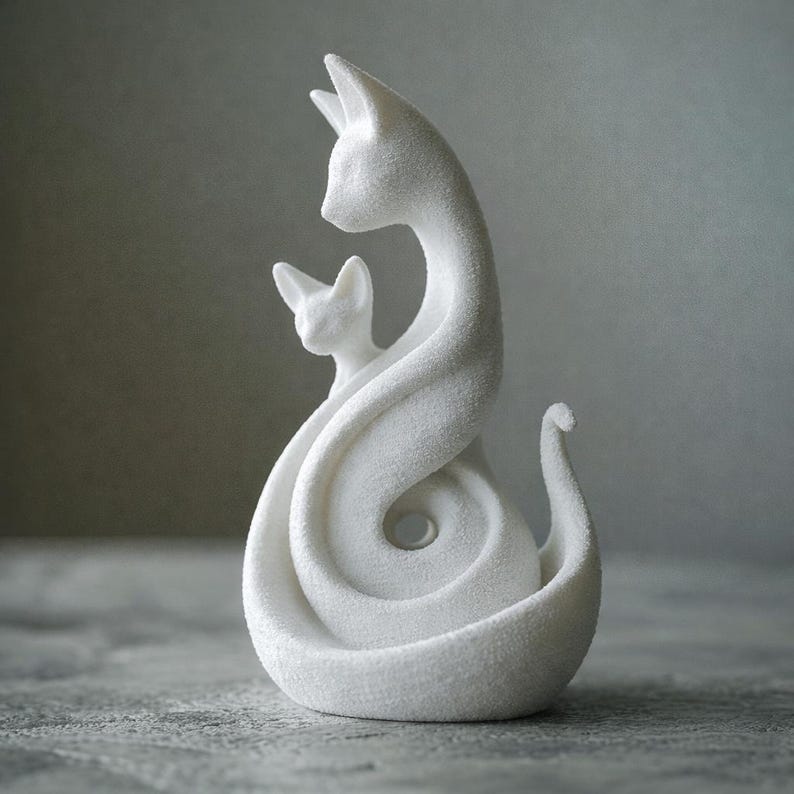 Minimalist Mother and Child Cat Sculpture