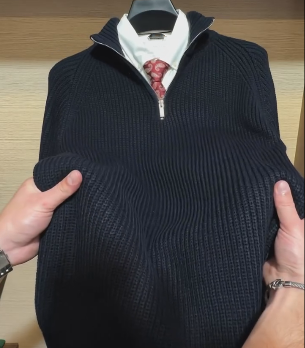 Men's V-neck Knitted Polo Pullover Sweater