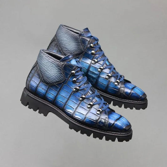 Italian handmade crocodile leather boots