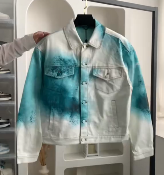 Gradient blue starry sky denim jacket