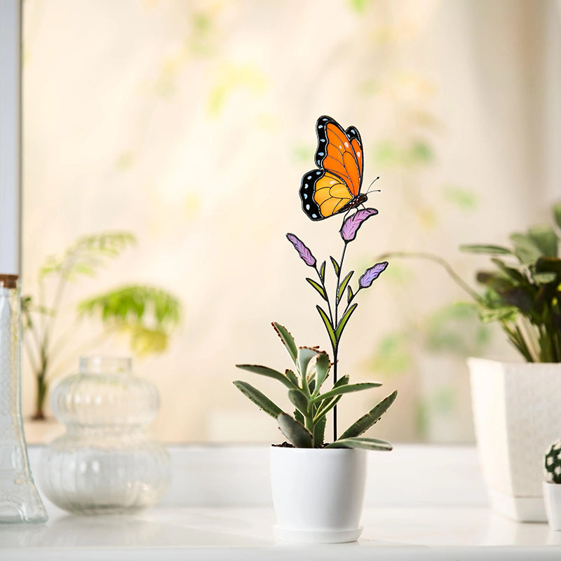 Monarch Butterfly Stained Glass Plant Stake