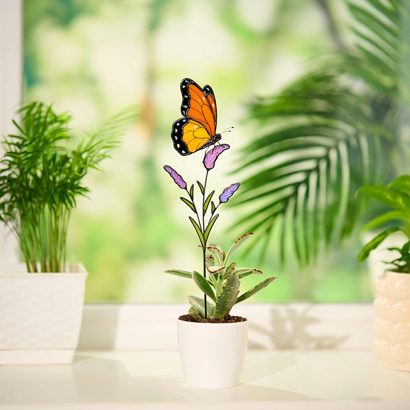 Monarch Butterfly Stained Glass Plant Stake
