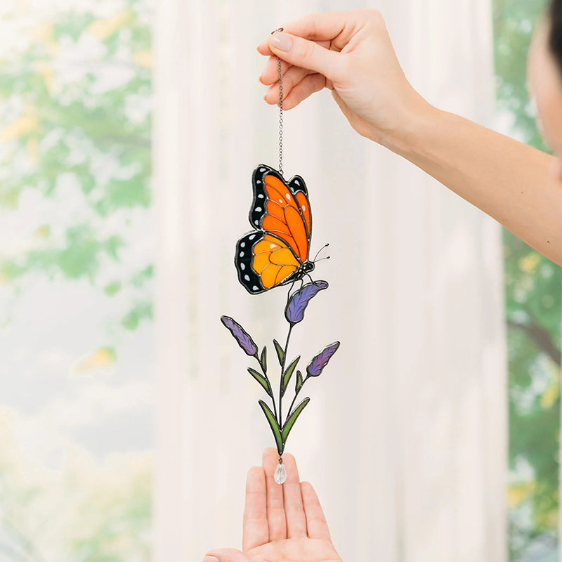 Monarch Butterfly Stained Glass Plant Stake