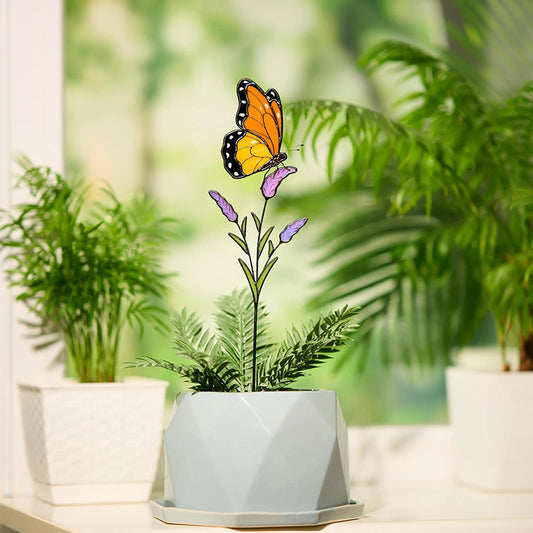 Monarch Butterfly Stained Glass Plant Stake