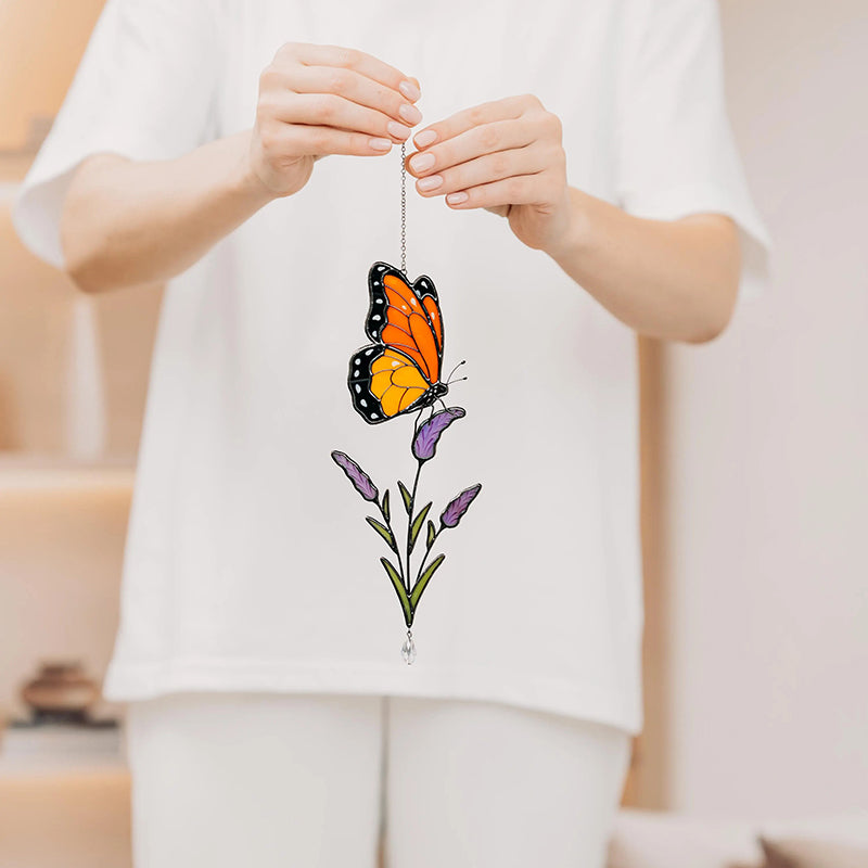 Monarch Butterfly Stained Glass Plant Stake