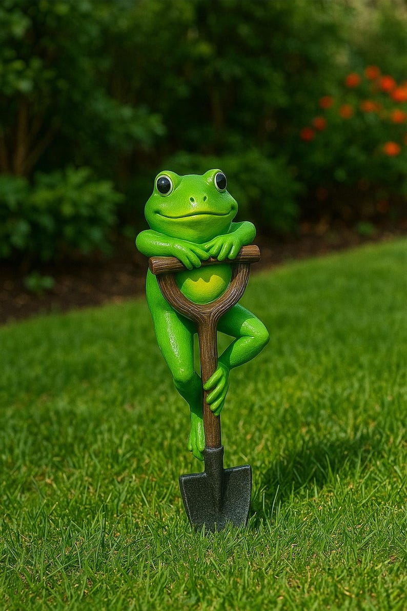 Resin Frog Shovel Garden Ornament