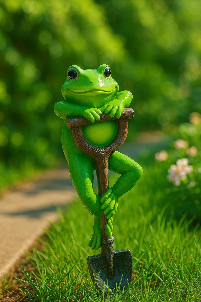 Resin Frog Shovel Garden Ornament