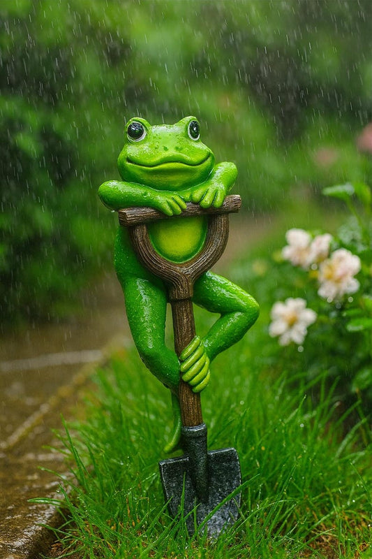 Resin Frog Shovel Garden Ornament