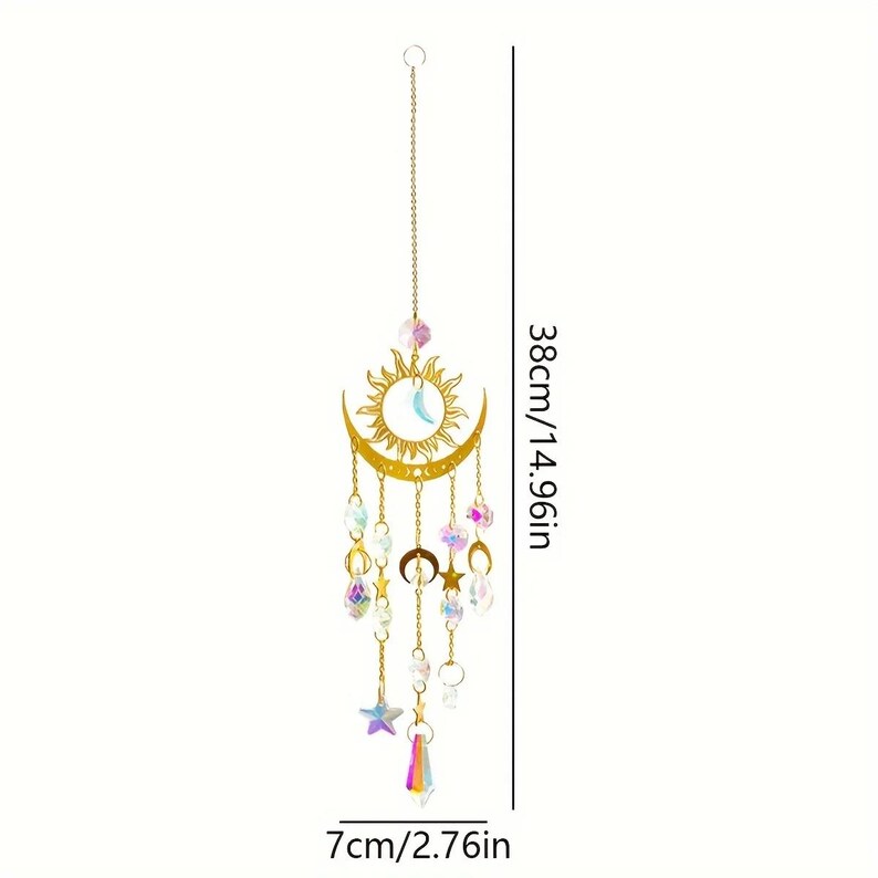 Colorful Moon and Star Crystal Wind Chimes