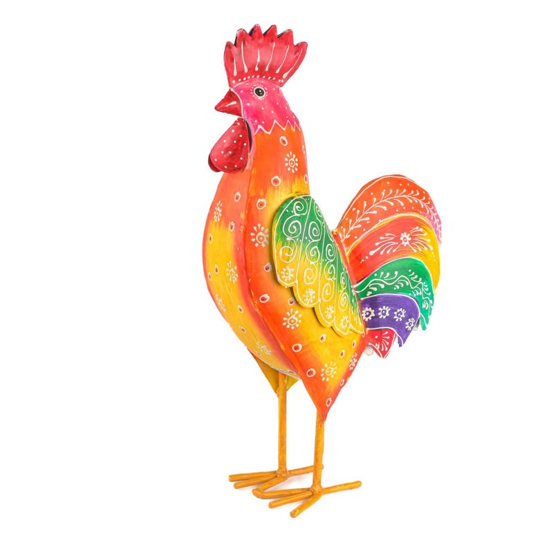 Colorful metal rooster ornaments