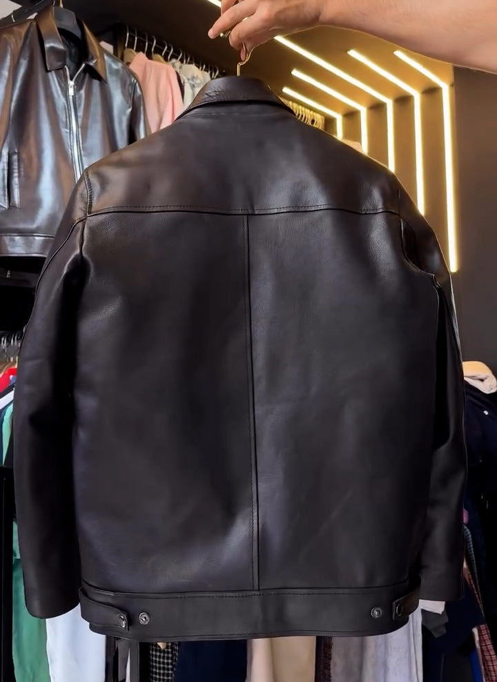 Vintage Black Leather Zip-Up Jacket
