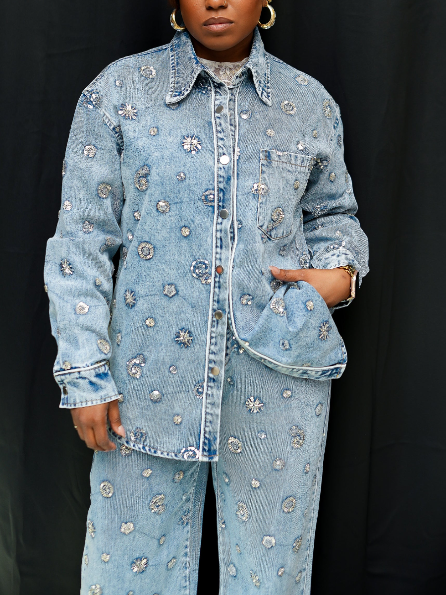 Denim Sequin Trim Set