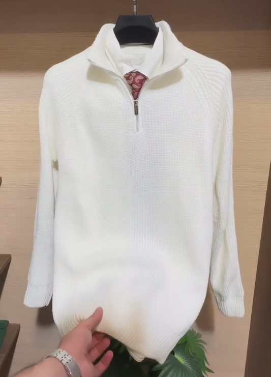 Men's V-neck Knitted Polo Pullover Sweater